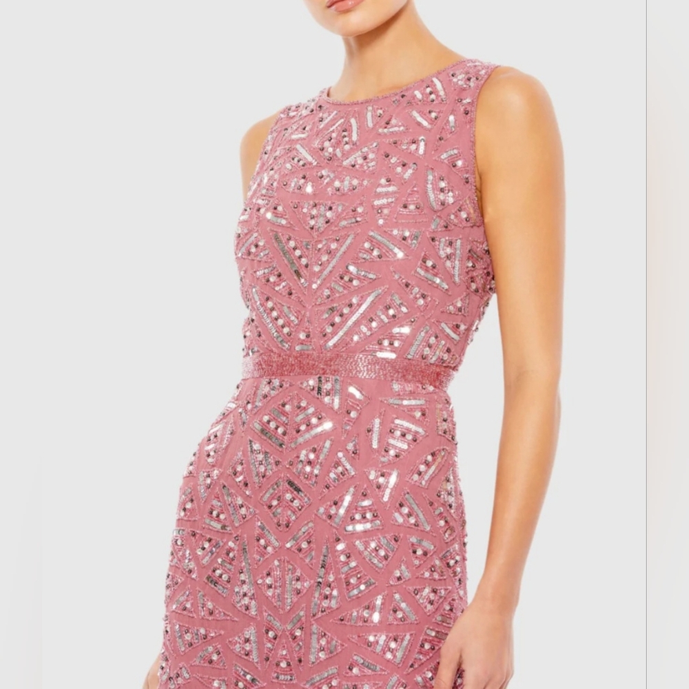 Mac Duggal Geometric Patterned Sequin Midi Dress … - image 3